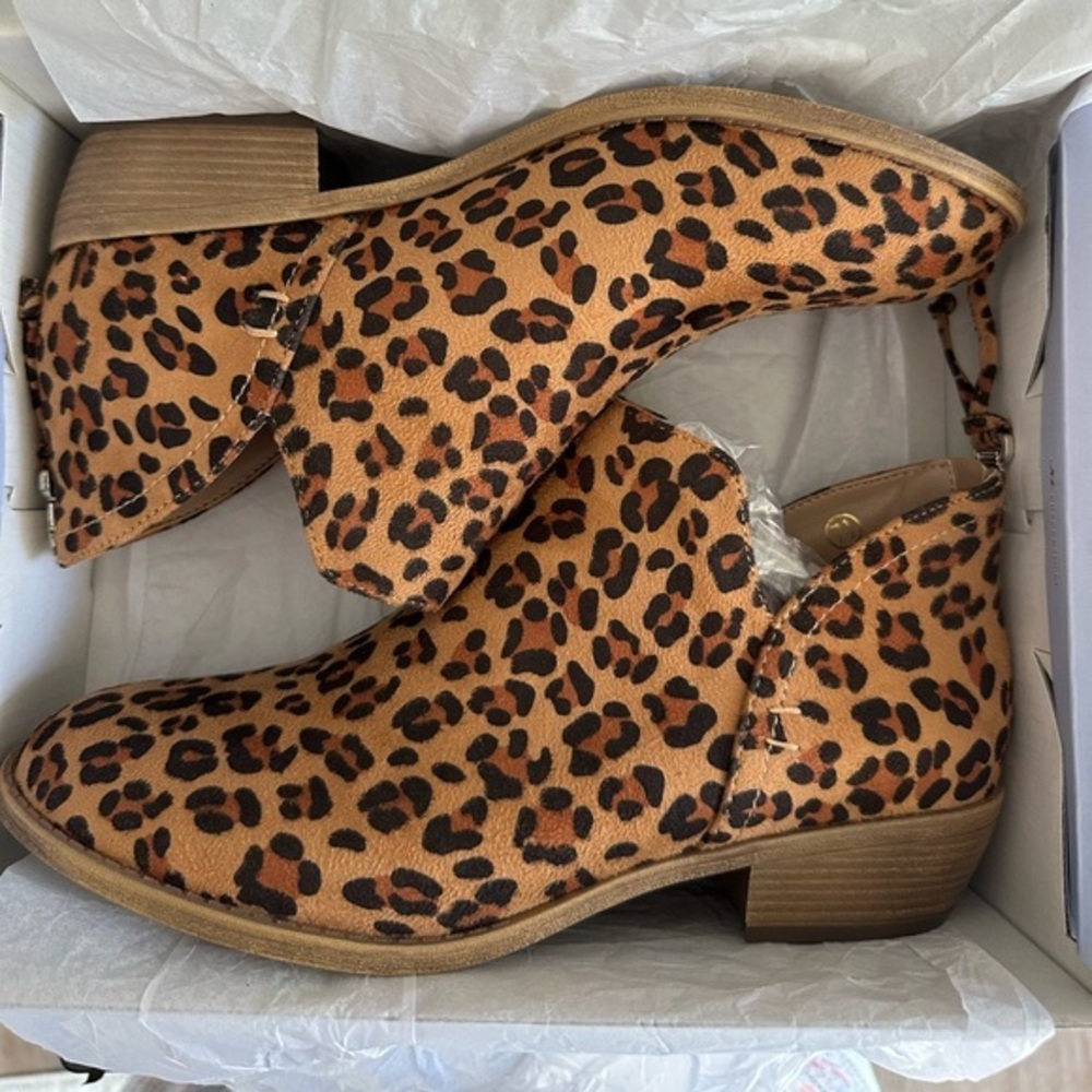 PiePieBuy Leopard Faux Suede Ankle Boots 7.5